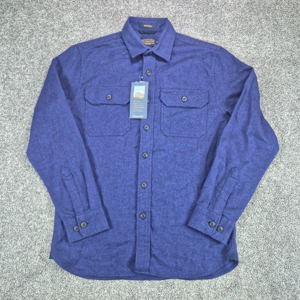 NWT Pendleton Burnside Flannel Shirt Mens Medium Navy Donegal Heather Cotton